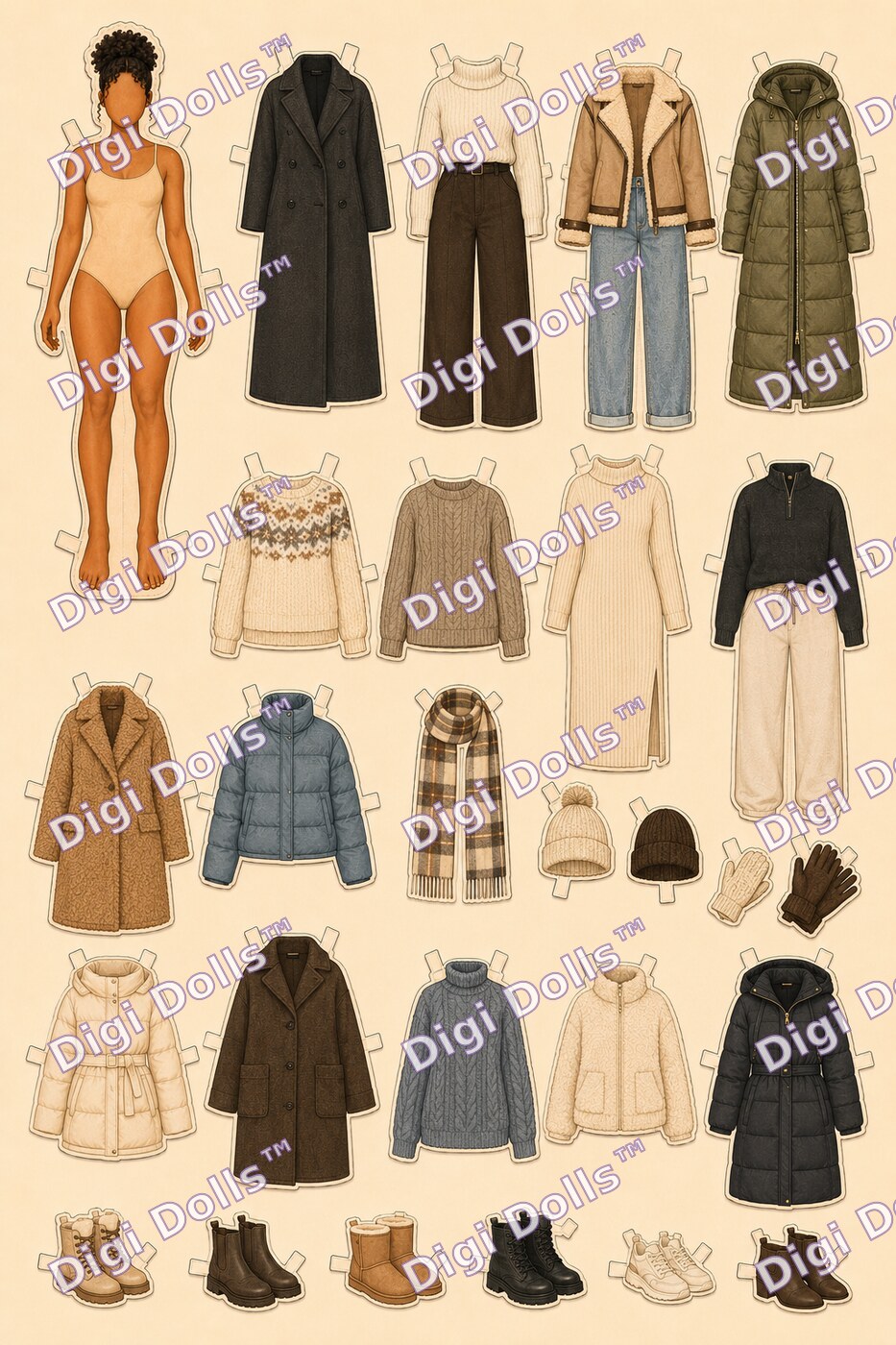 Digi Dolls™ winter wardrobe sticker sheet